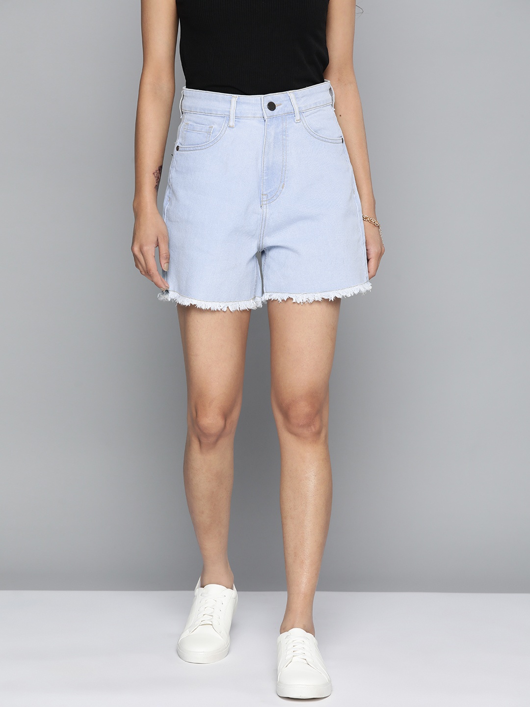 

HERE&NOW Women High-Rise Denim Shorts, Blue