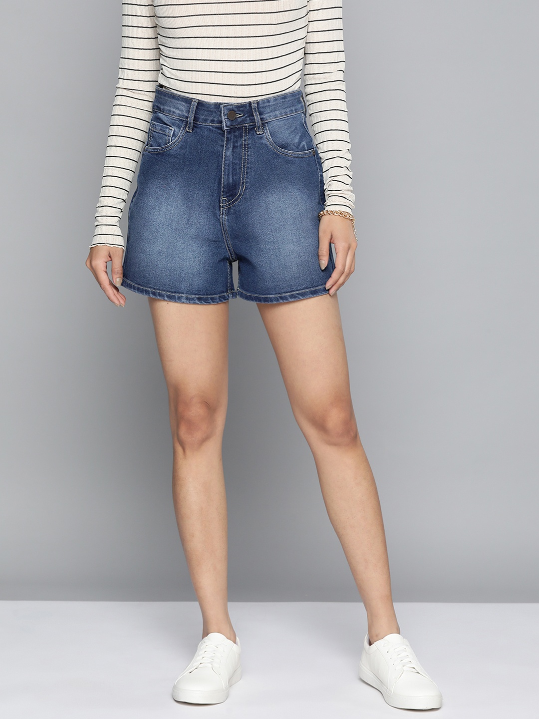

HERE&NOW Women High-Rise Denim Shorts, Navy blue