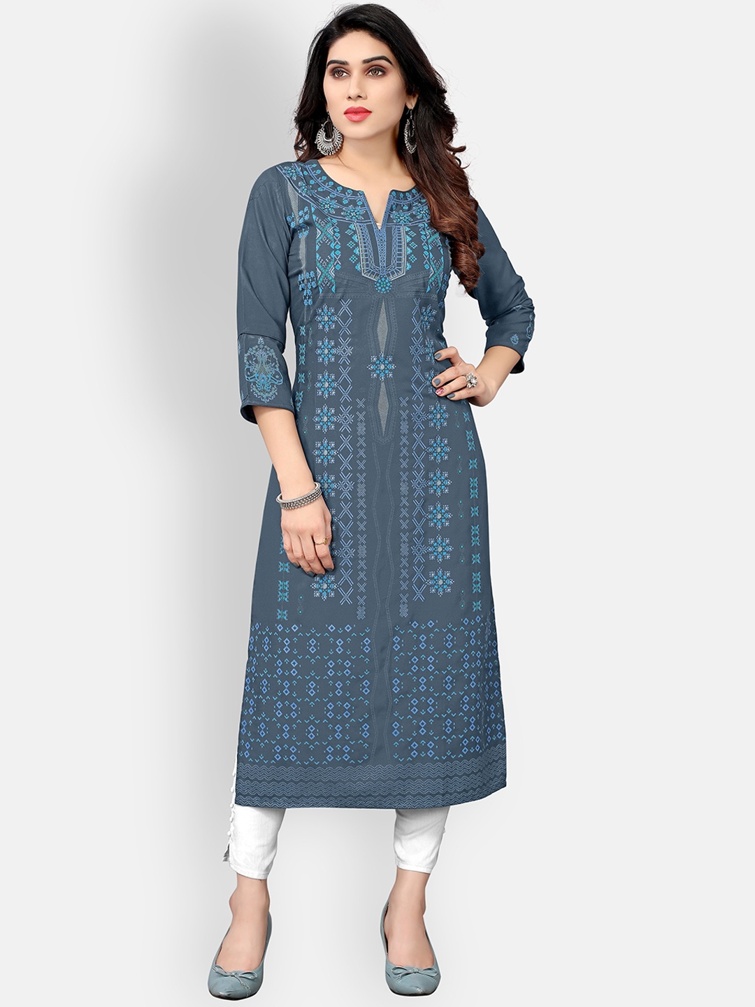 

Mclothings Ethnic Motifs Printed Kurta, Grey