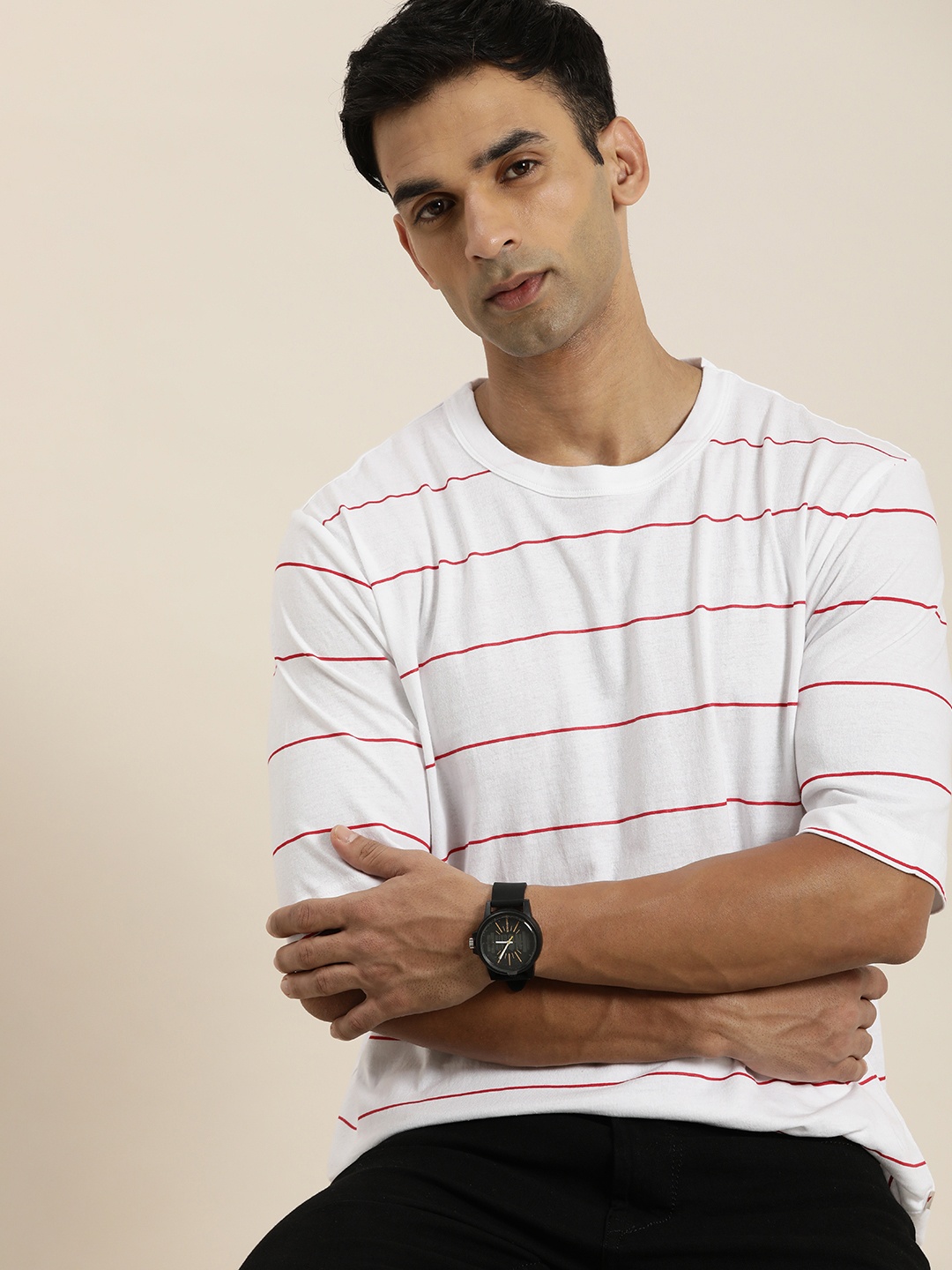 

INVICTUS Men Striped T-shirt, White