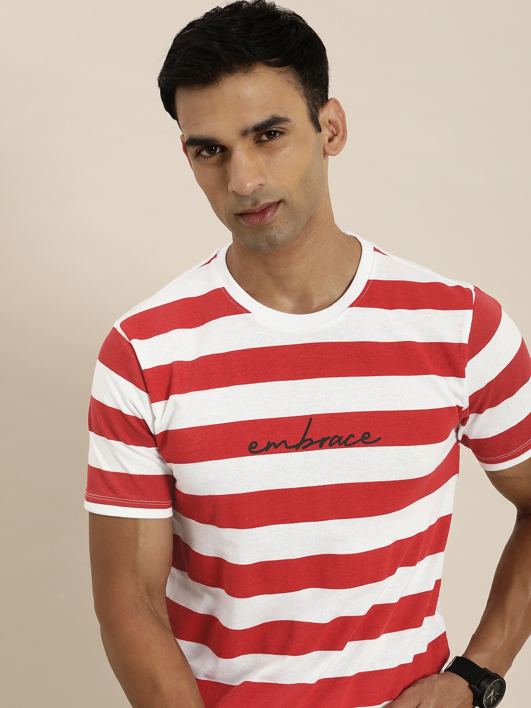 

INVICTUS Men Striped T-shirt, Red