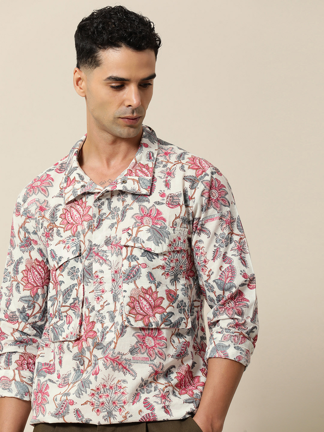

Mr Bowerbird Pure Cotton Liberal Fit Hand Block Printed Baagh Shacket, White