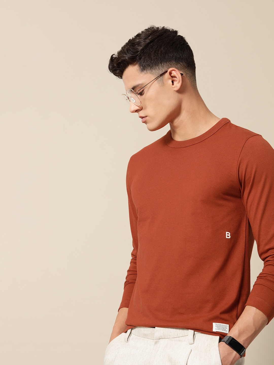 

Mr Bowerbird Men Tailored Fit Plan B Full Sleeve T-shirt, Rust