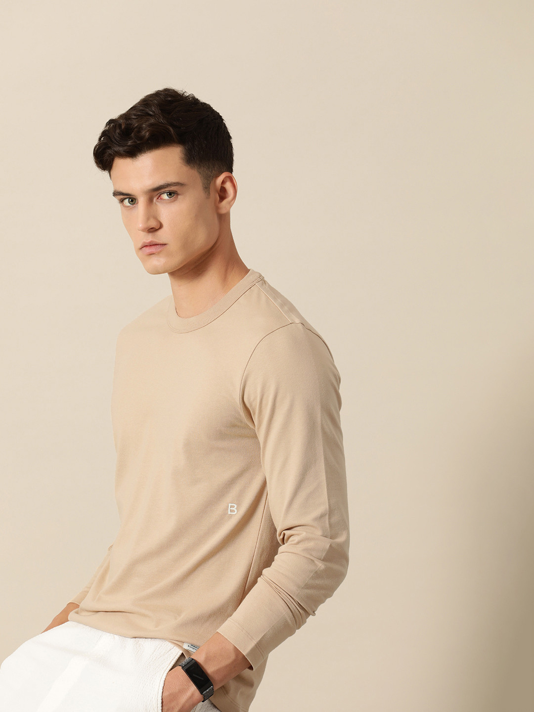 

Mr Bowerbird Men Tailored Fit Plan B Full Sleeve T-shirt, Beige