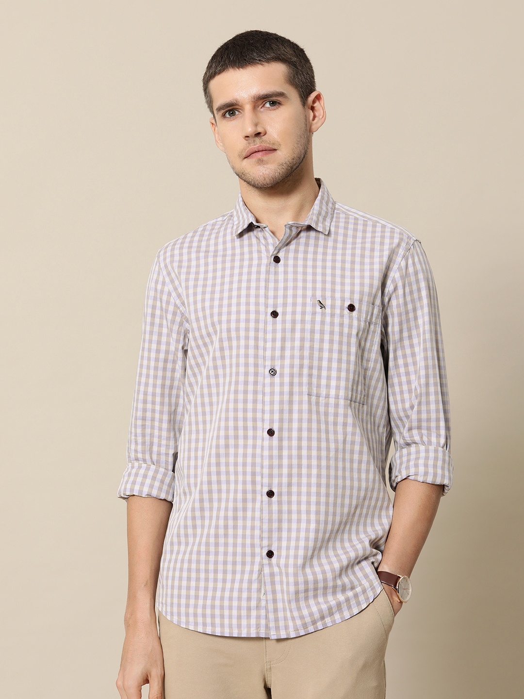 

Mr Bowerbird Pure Cotton Tailored Fit Gingham Checked Casual Shirt, Lavender