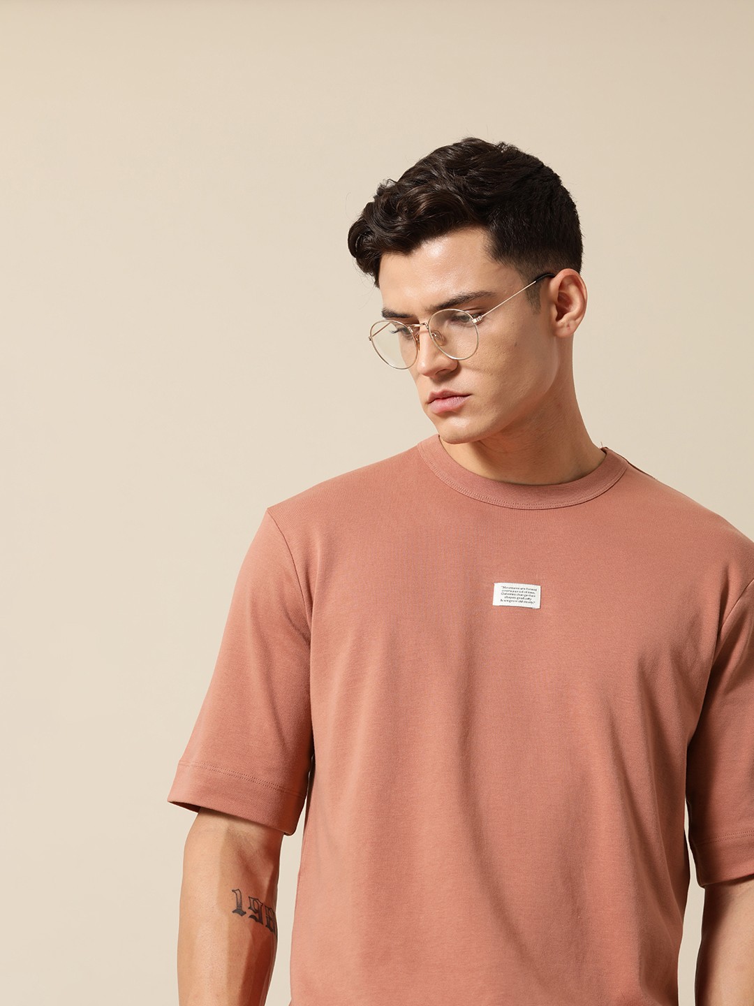 

Mr Bowerbird Solid Pure Cotton Casual Oversized T-shirt With Patchwork Detail, Rust