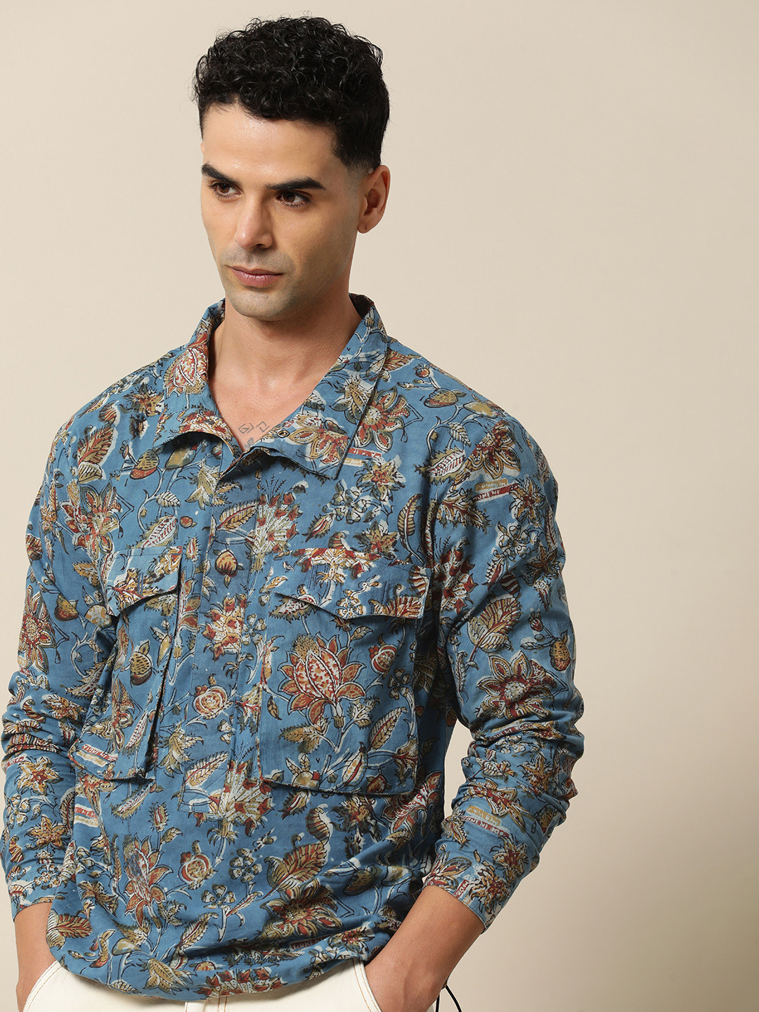 

Mr Bowerbird Pure Cotton Liberal Fit Floral Printed Baagh Shacket, Blue