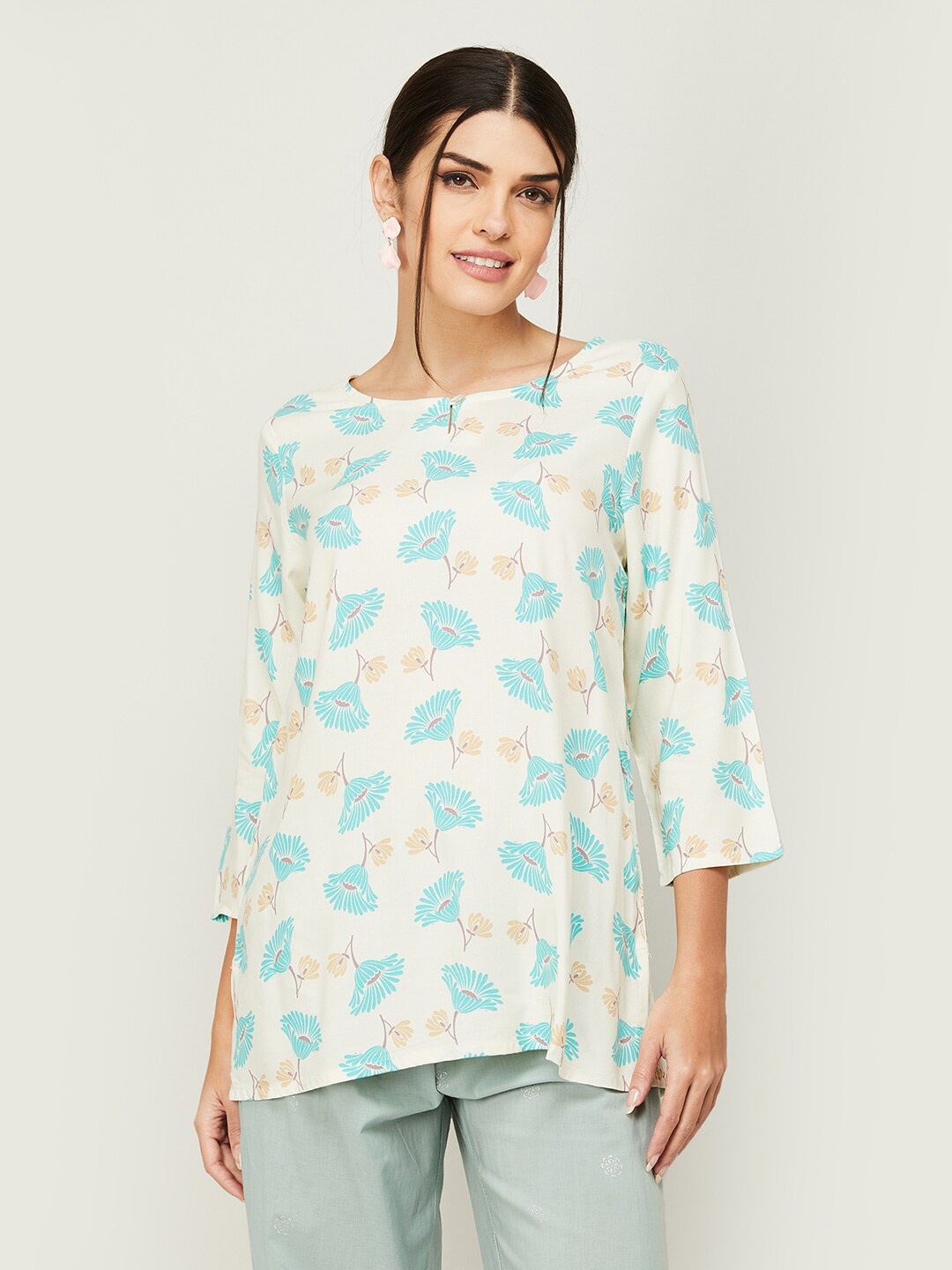 

Melange by Lifestyle Floral Printed Kurti, Off white