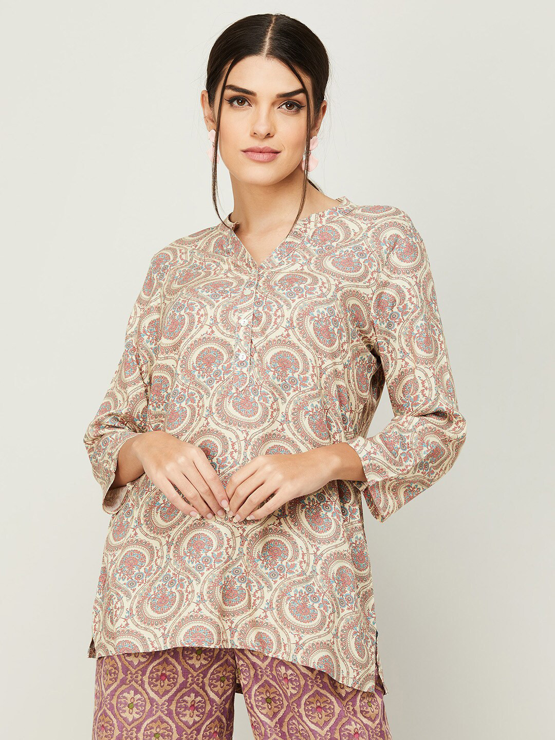 

Melange by Lifestyle Ethnic Motifs Printed Kurti, Beige