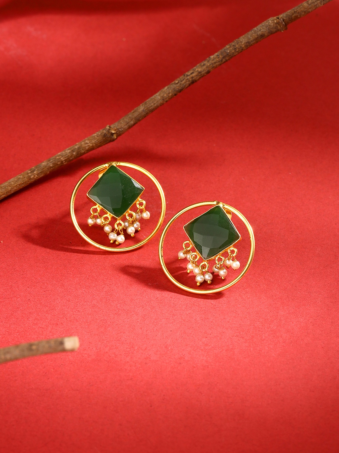 

VIRAASI Gold-Plated Geometric Studs Earrings, Green