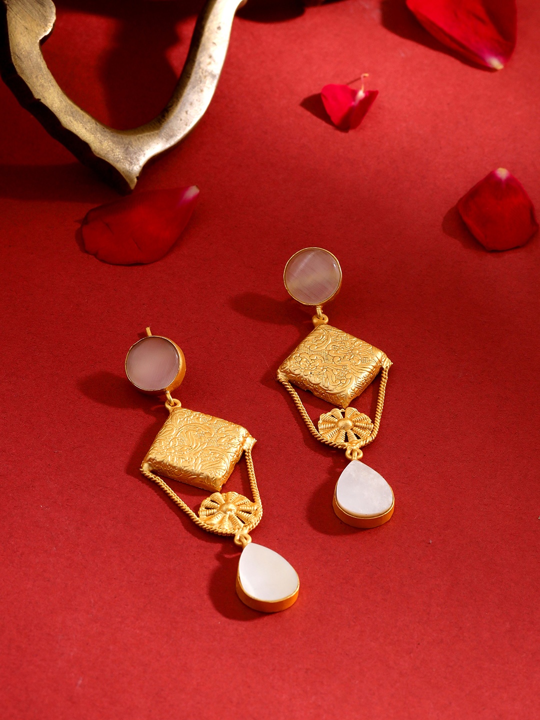 

VIRAASI Gold-Plated Geometric Drop Earrings, White