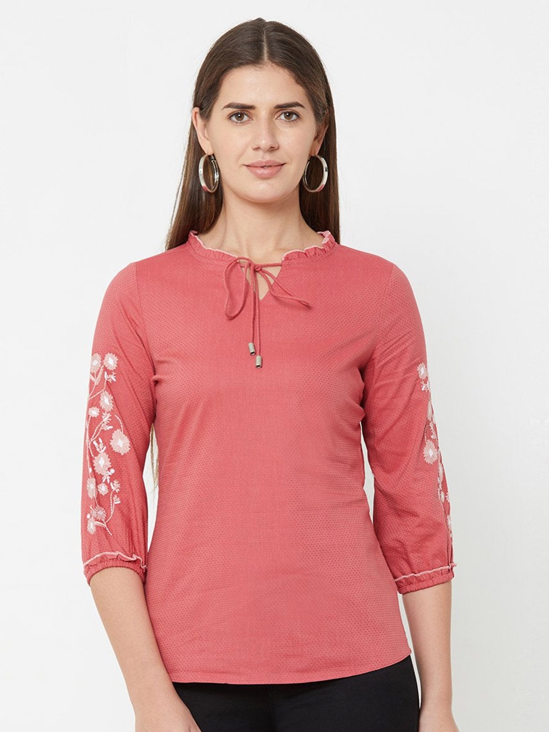 

Kraus Jeans Tie-Up Neck Top, Red