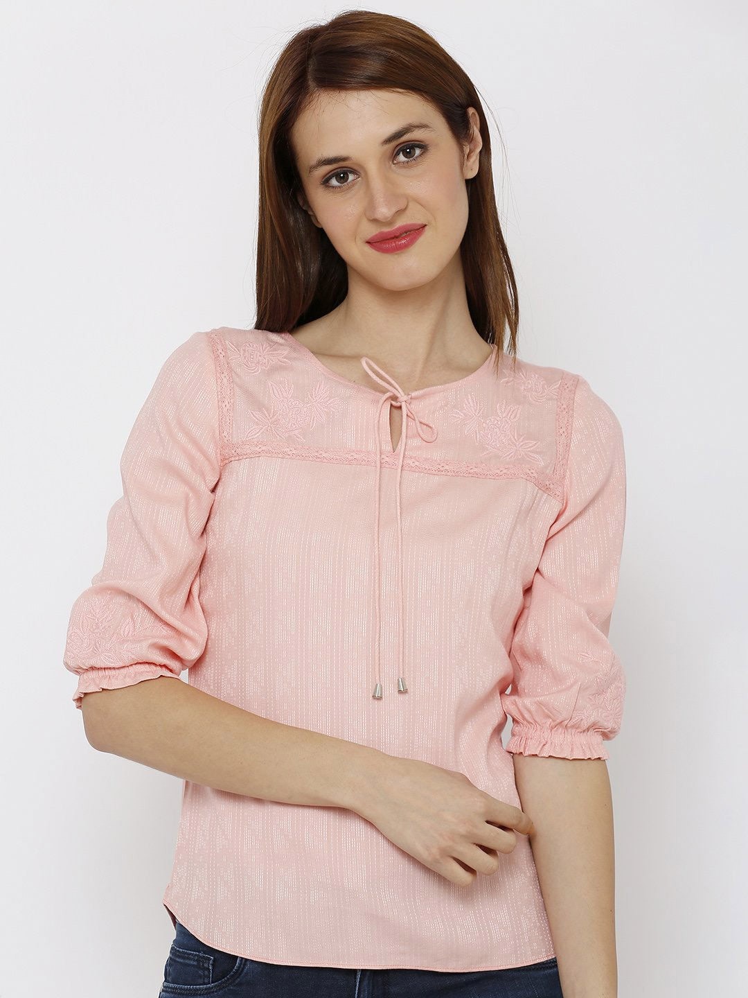 

Kraus Jeans Tie-Up Neck Top, Peach