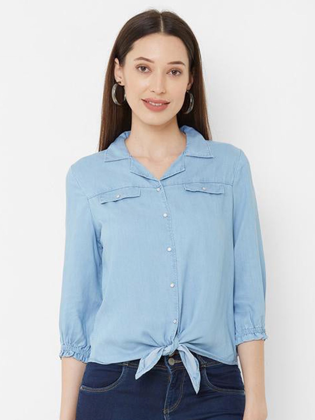 

Kraus Jeans Women Solid Casual Denim Shirt, Blue