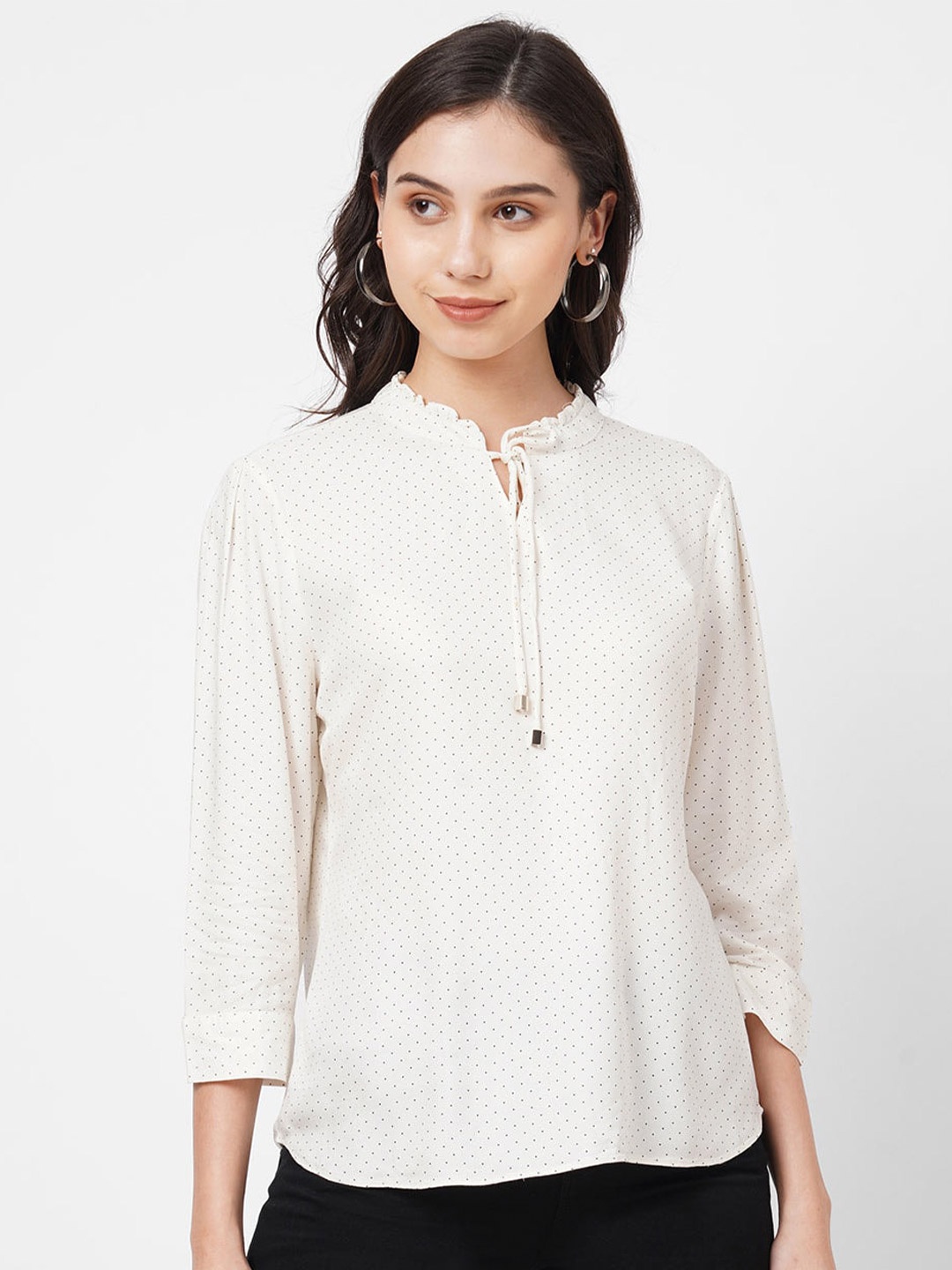 

Kraus Jeans Printed Tie-Up Neck Top, Off white