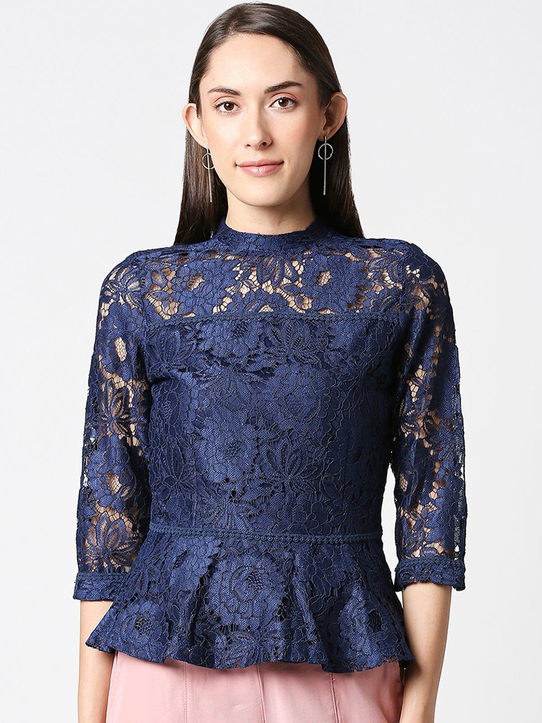 

Kraus Jeans Navy Floral Peplum Top, Navy blue