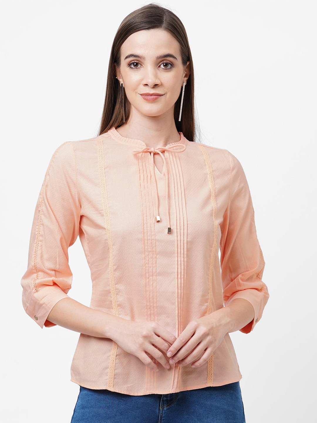 

Kraus Jeans Tie-Up Neck Top, Peach