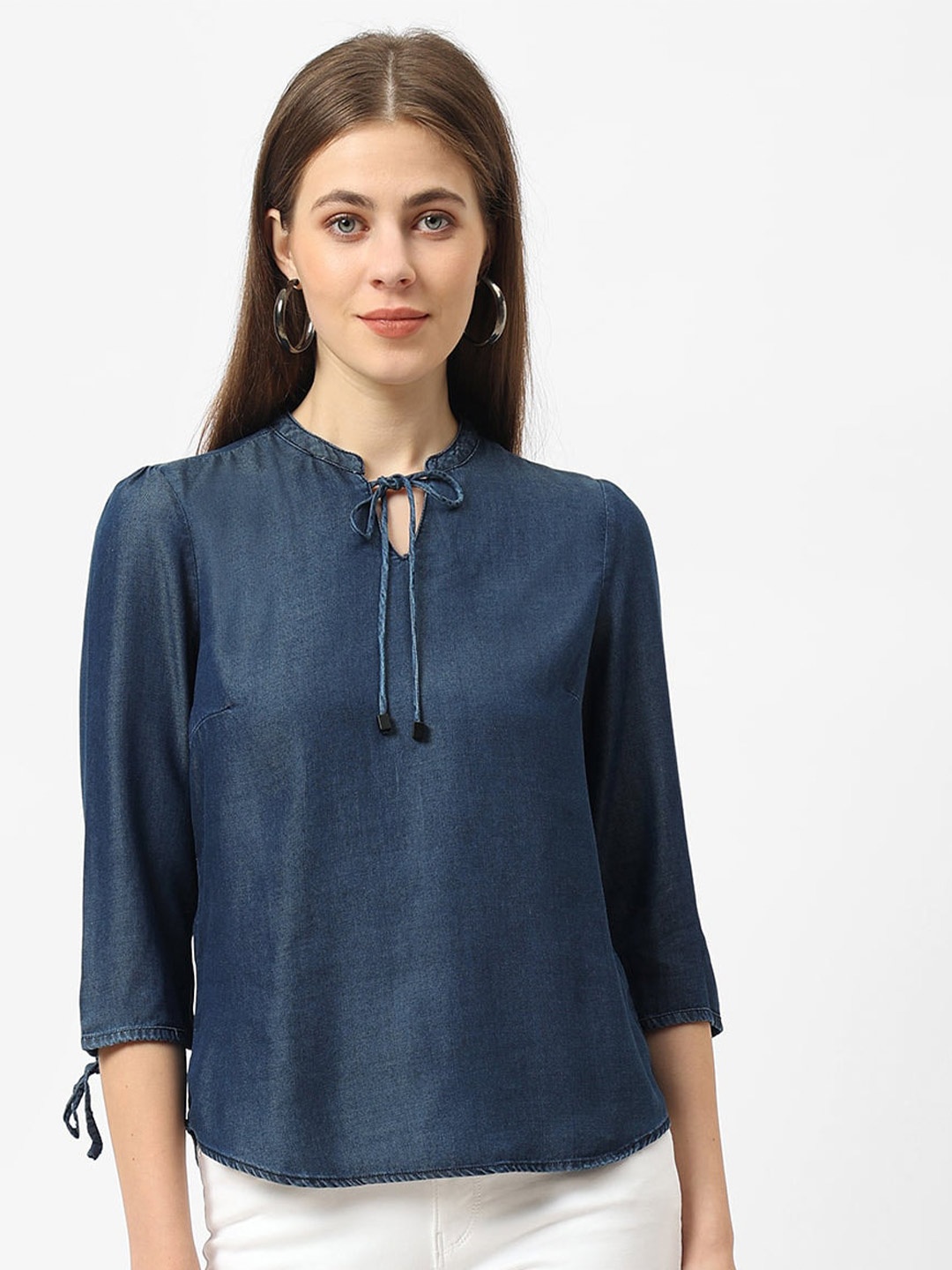 

Kraus Jeans Tie-Up Neck Denim Top, Blue
