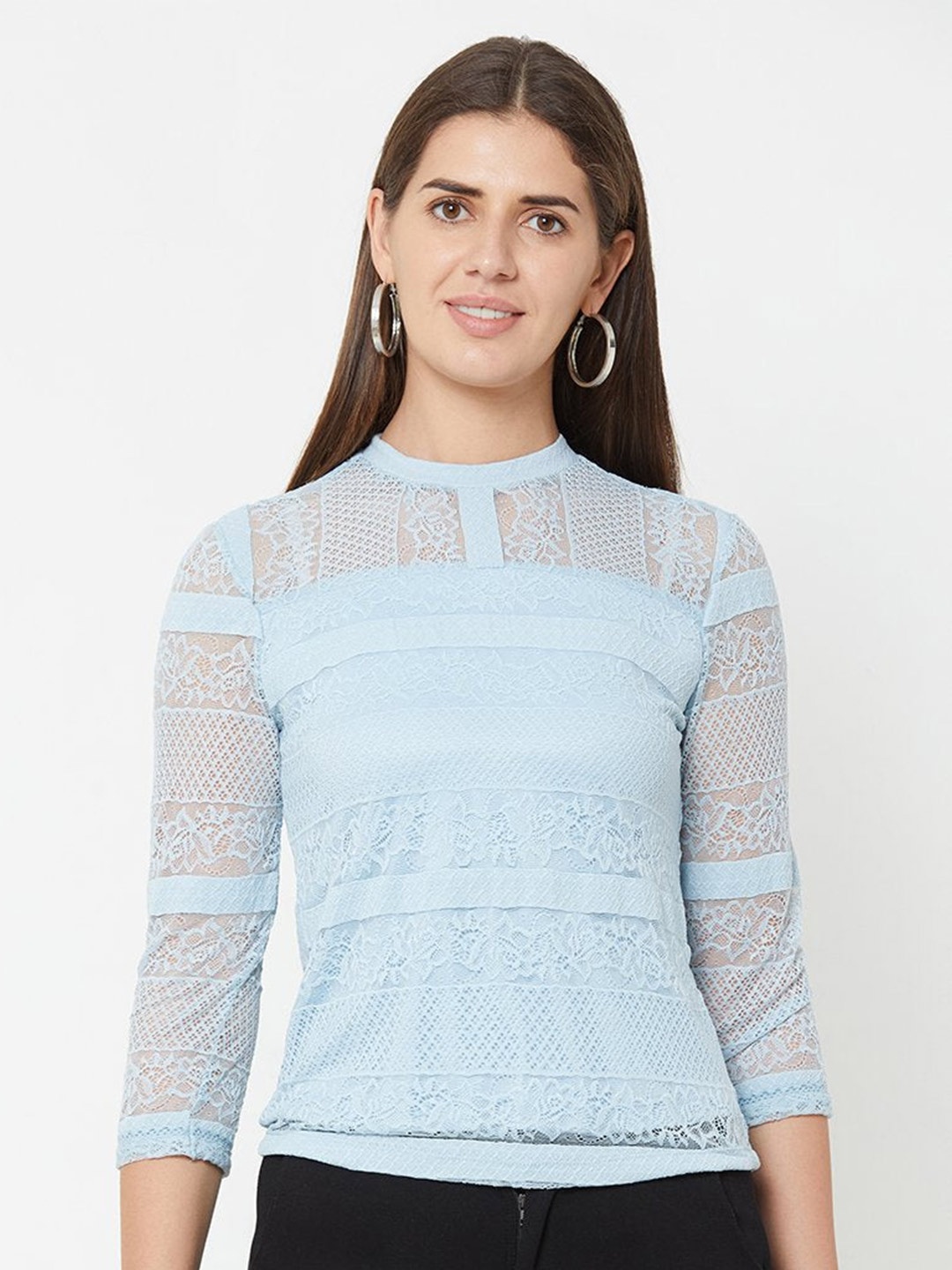 

Kraus Jeans Three-quarter Sleeves Lace Top, Blue
