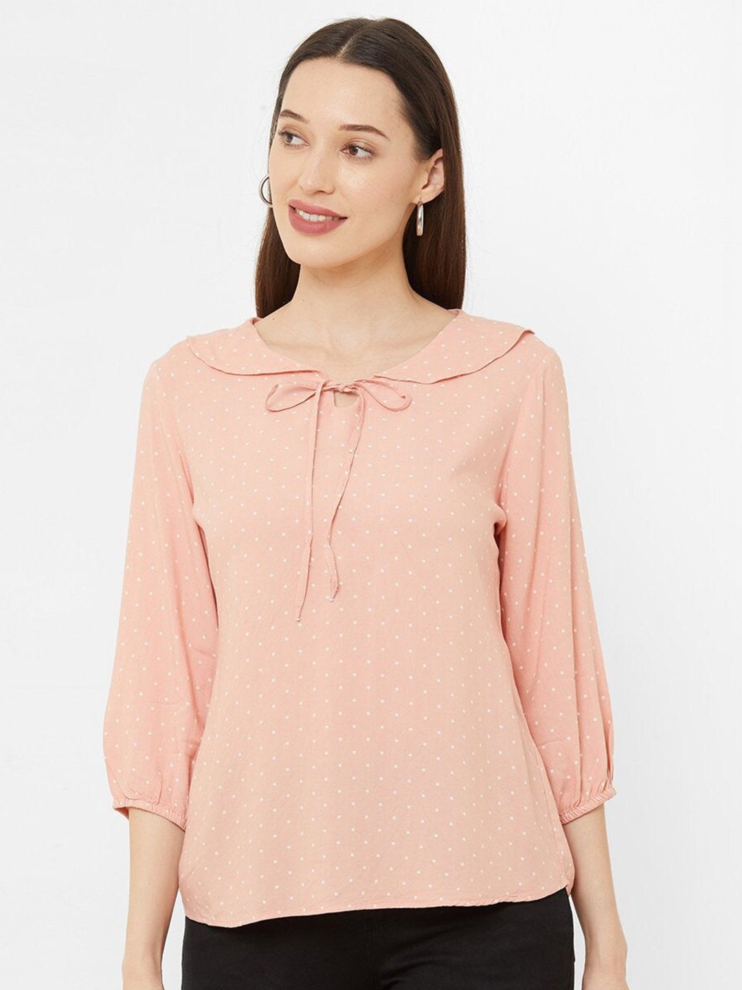 

Kraus Jeans Print Tie-Up Neck Top, Peach