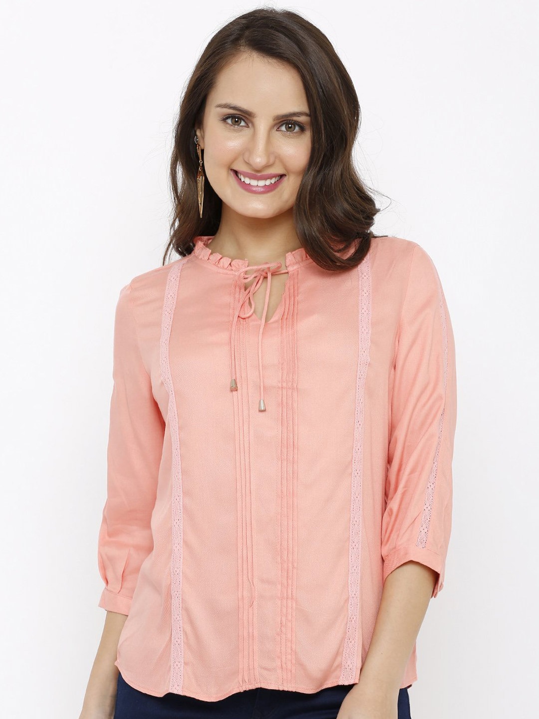 

Kraus Jeans Tie-Up Neck Top, Peach