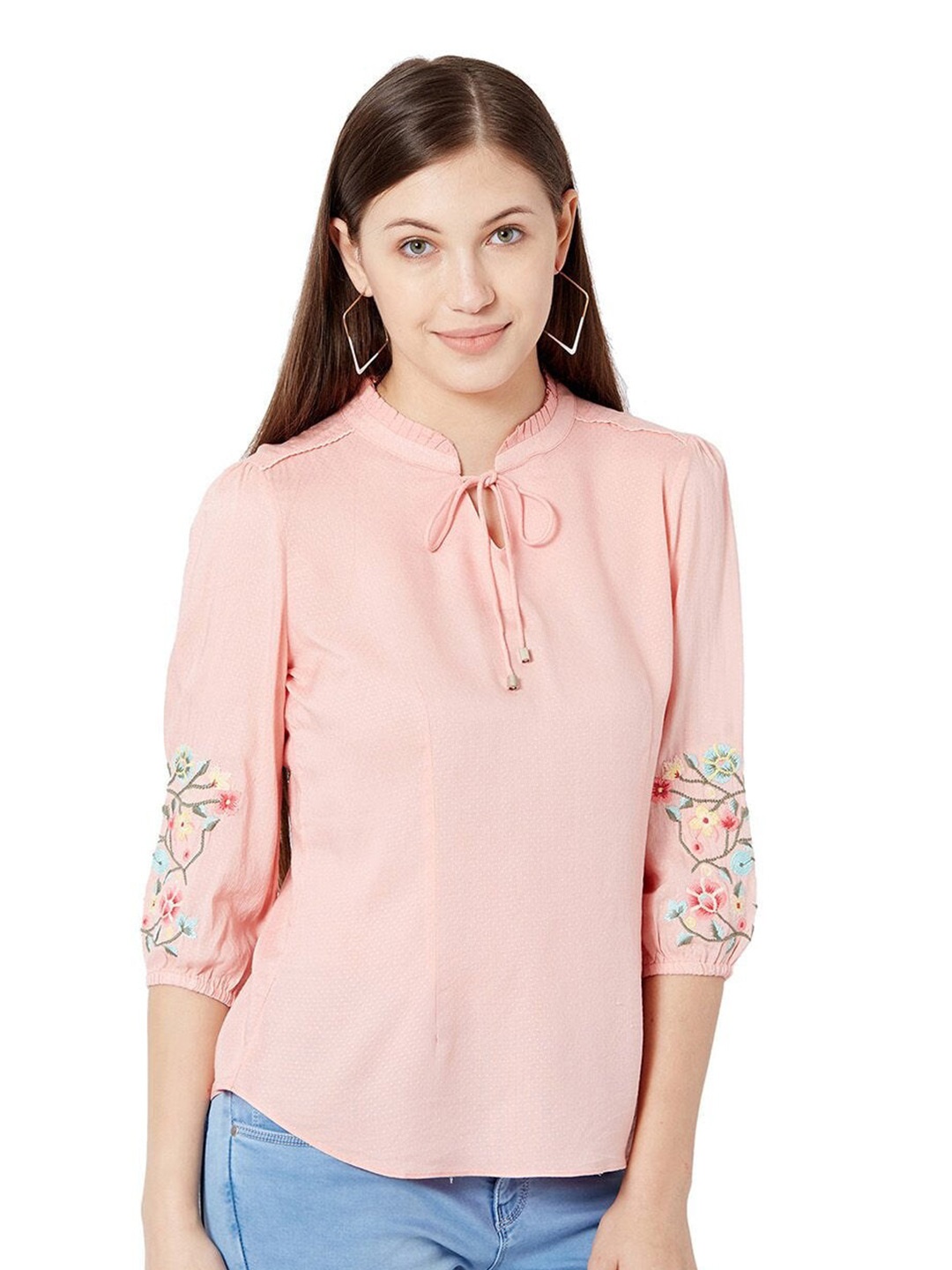 

Kraus Jeans Tie-Up Neck Top, Peach