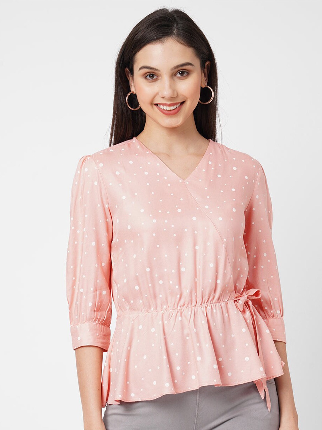

Kraus Jeans Geometric Print Cinched Waist Top, Peach