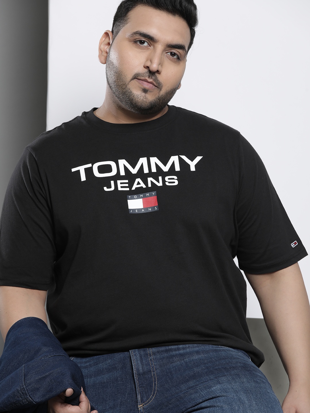 

Tommy Hilfiger Plus Size Brand Logo Printed Pure Cotton T-shirt, Black