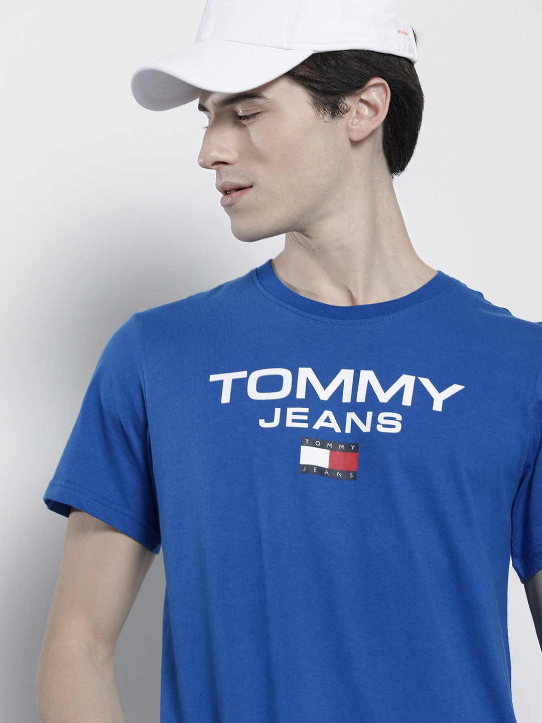 

Tommy Hilfiger Men Brand Logo Printed Pure Cotton T-shirt, Blue