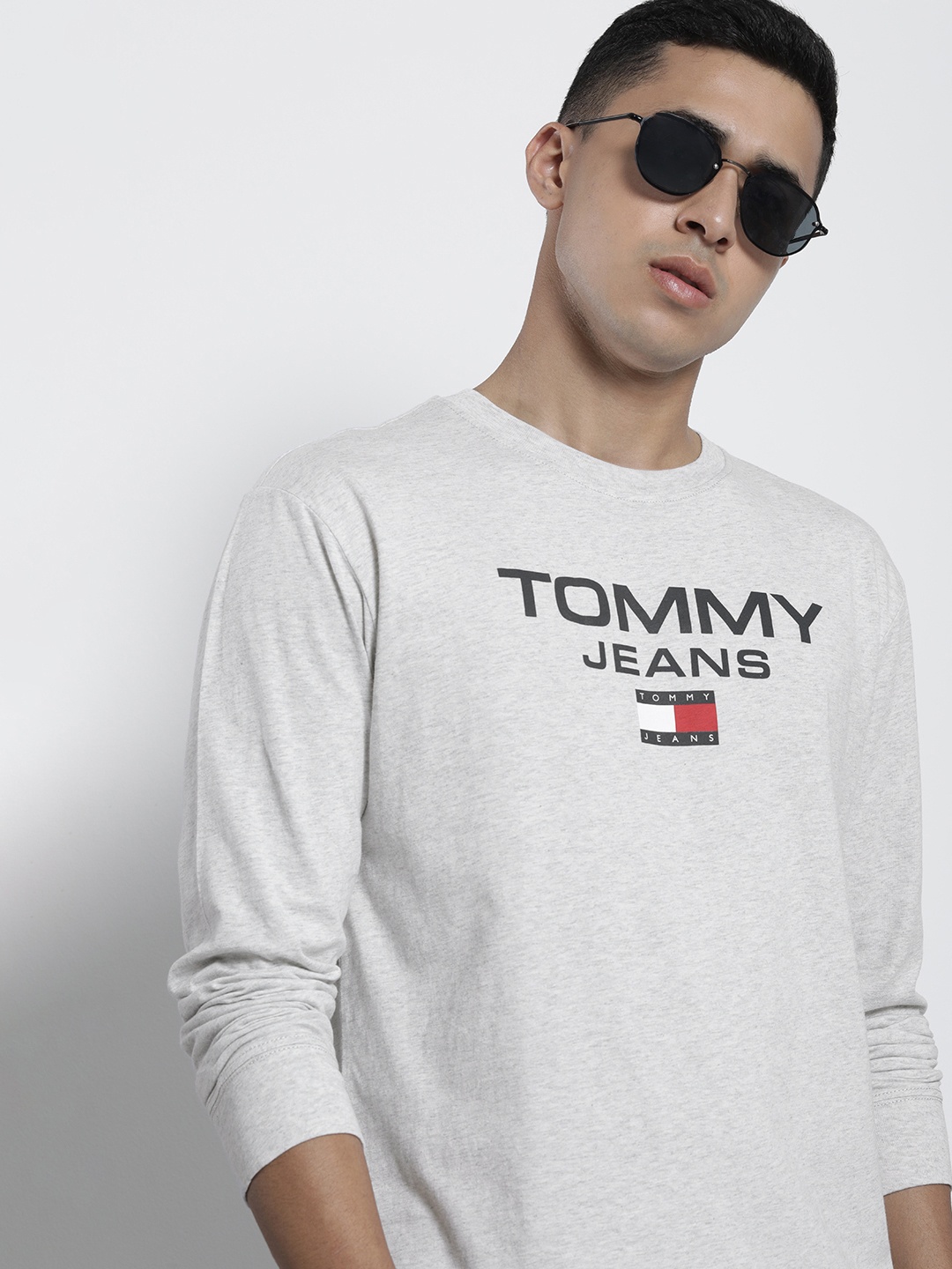 

Tommy Hilfiger Men Sustainable Pure Cotton Brand Logo Printed T-shirt, Grey melange