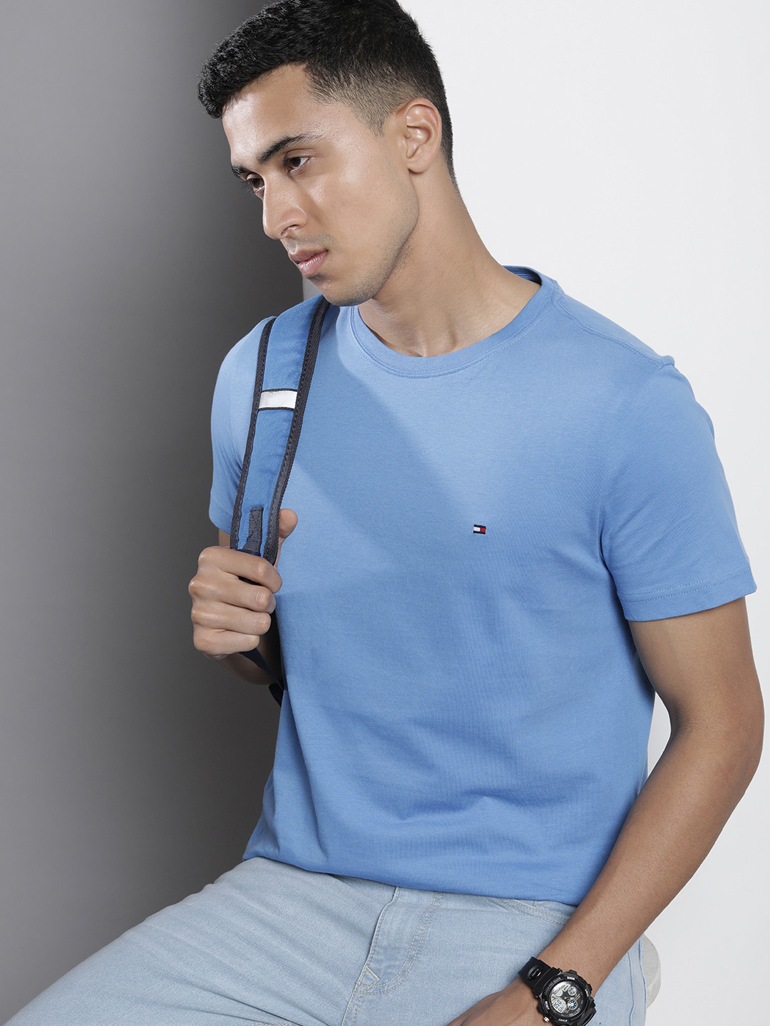 

Tommy Hilfiger Men Pure Cotton Slim Fit T-shirt, Blue
