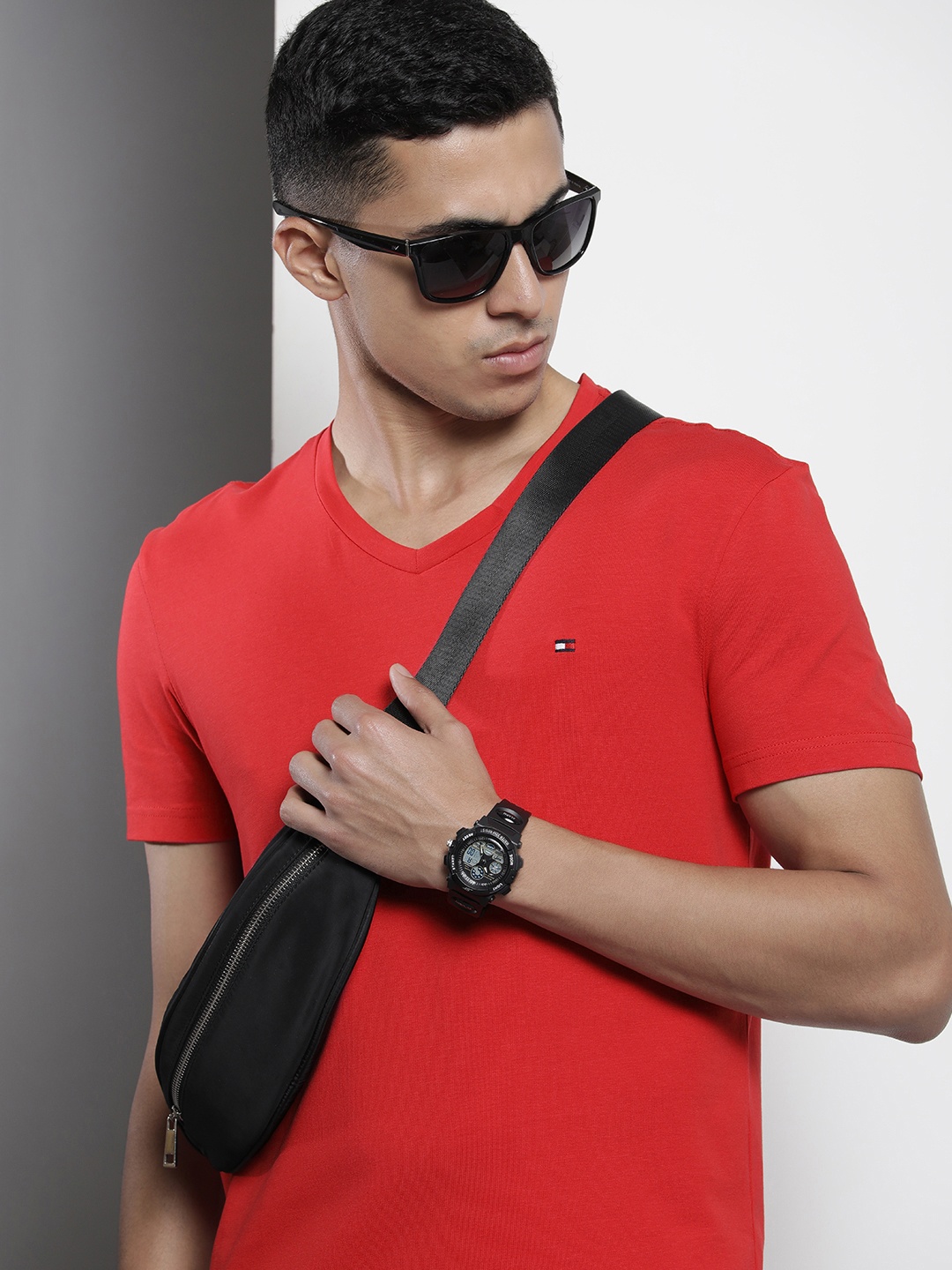 

Tommy Hilfiger Men V-Neck Slim Fit T-shirt, Red