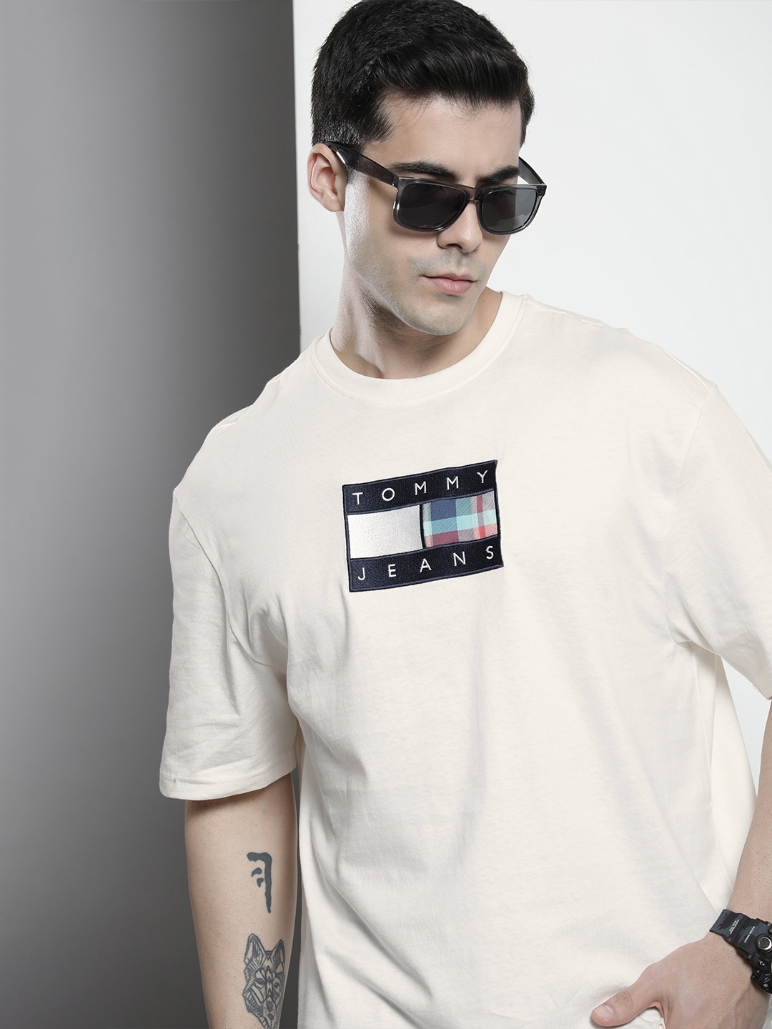 

Tommy Hilfiger Men Sustainable Pure Cotton Round Neck T-shirt, Cream