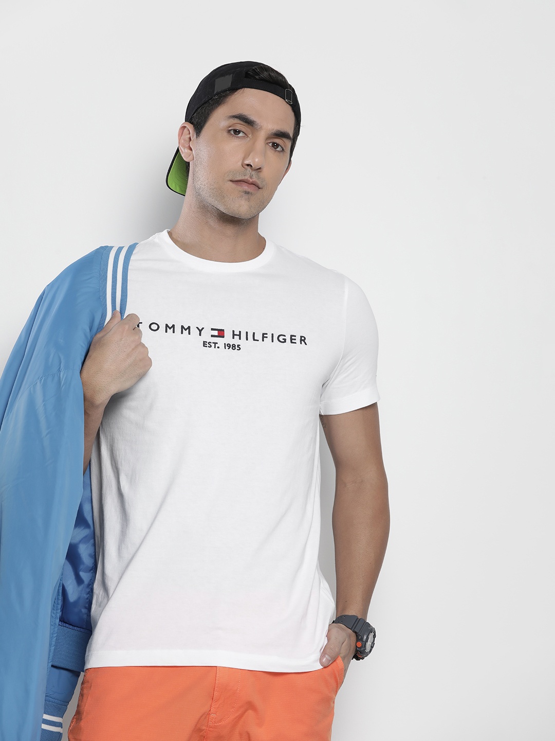 

Tommy Hilfiger Men Embroidered Brand Logo Pure Cotton T-shirt, White
