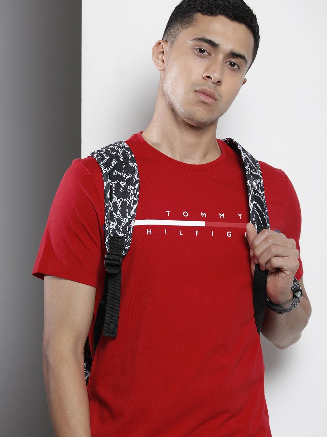 

Tommy Hilfiger Men Pure Cotton Brand Logo Printed T-shirt, Red