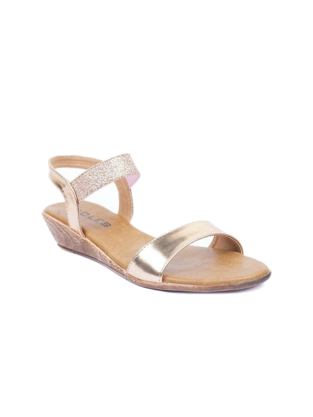 

SOLES Embellished Open-Toe Comfort Heels, Rose gold