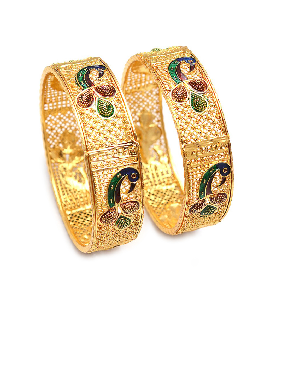 

Jewar Mandi Set of 2 Gold-Plated Peacock Design Bangle