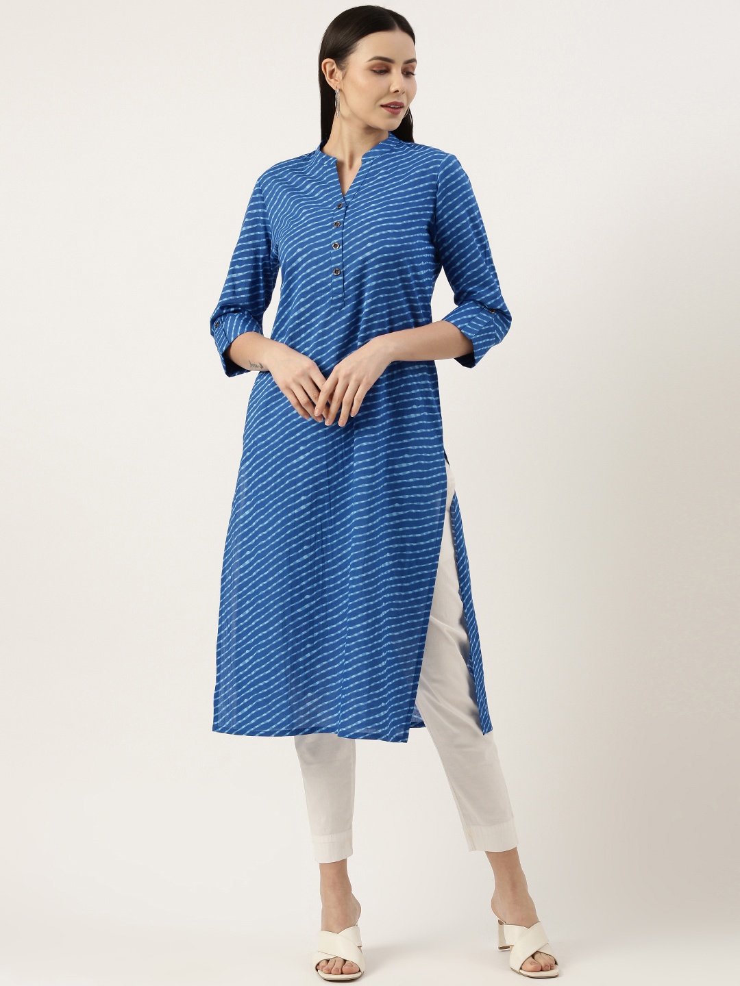 

AMUKTI Women Leheriya Printed Pure Cotton Kurta, Blue