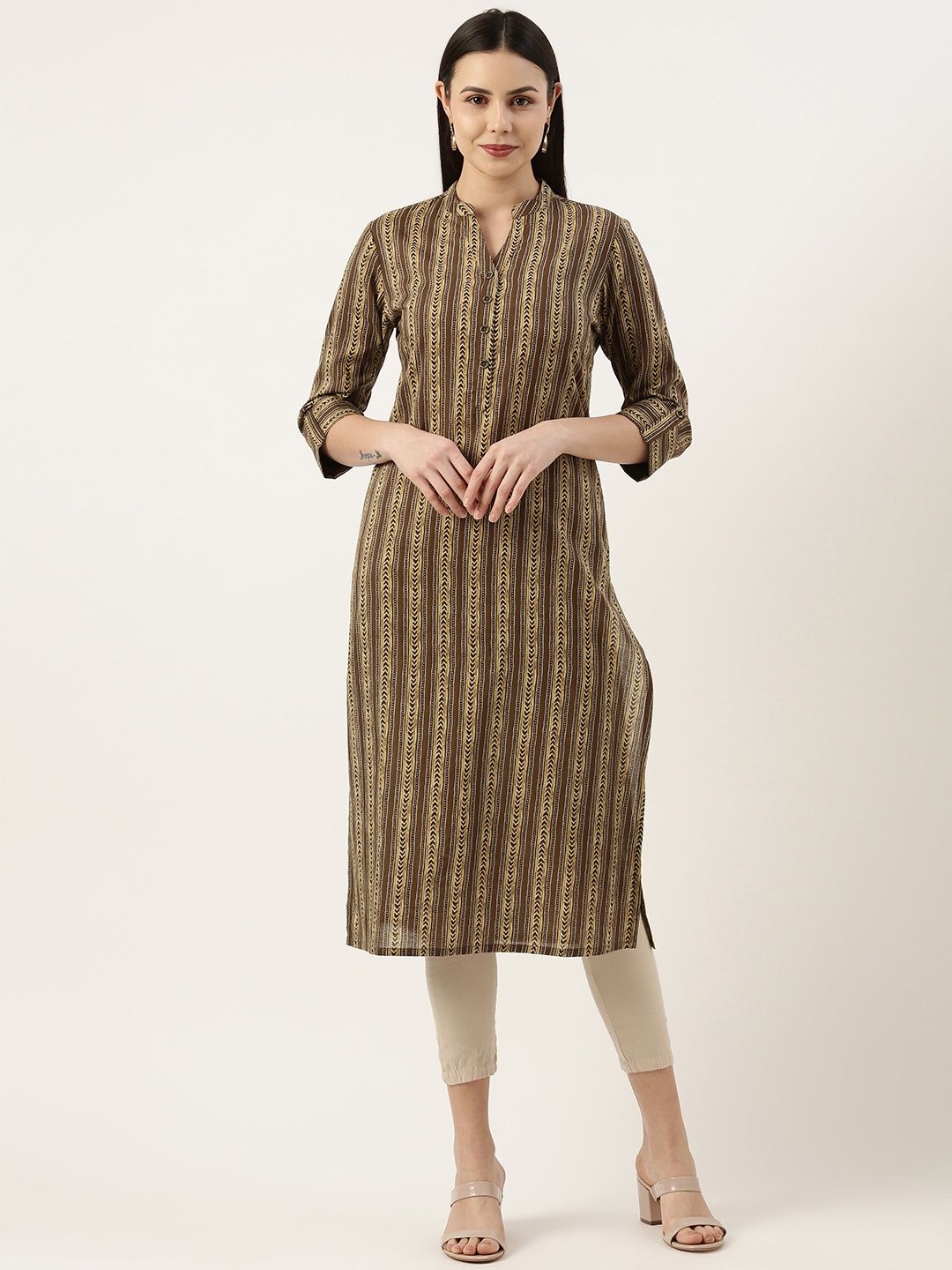 

AMUKTI Women Printed Pure Cotton Kurta, Brown