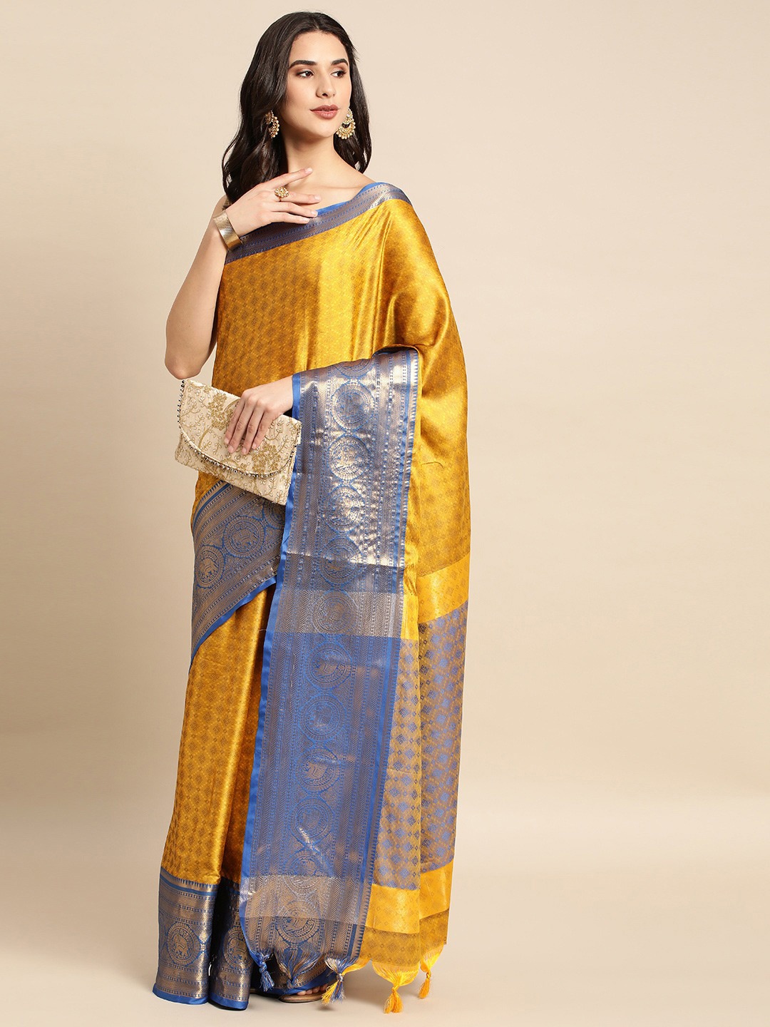 

M M Venture Woven Design Silk Cotton Saree, Yellow