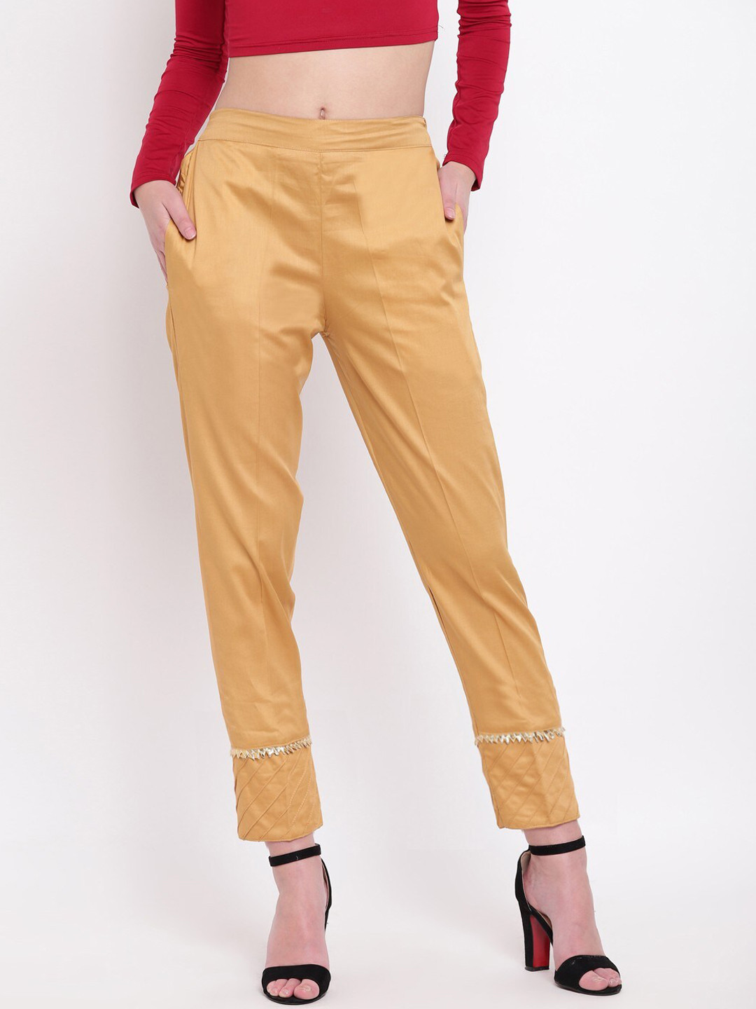 

RIVI Women Low-Rise Easy Wash Trousers, Beige