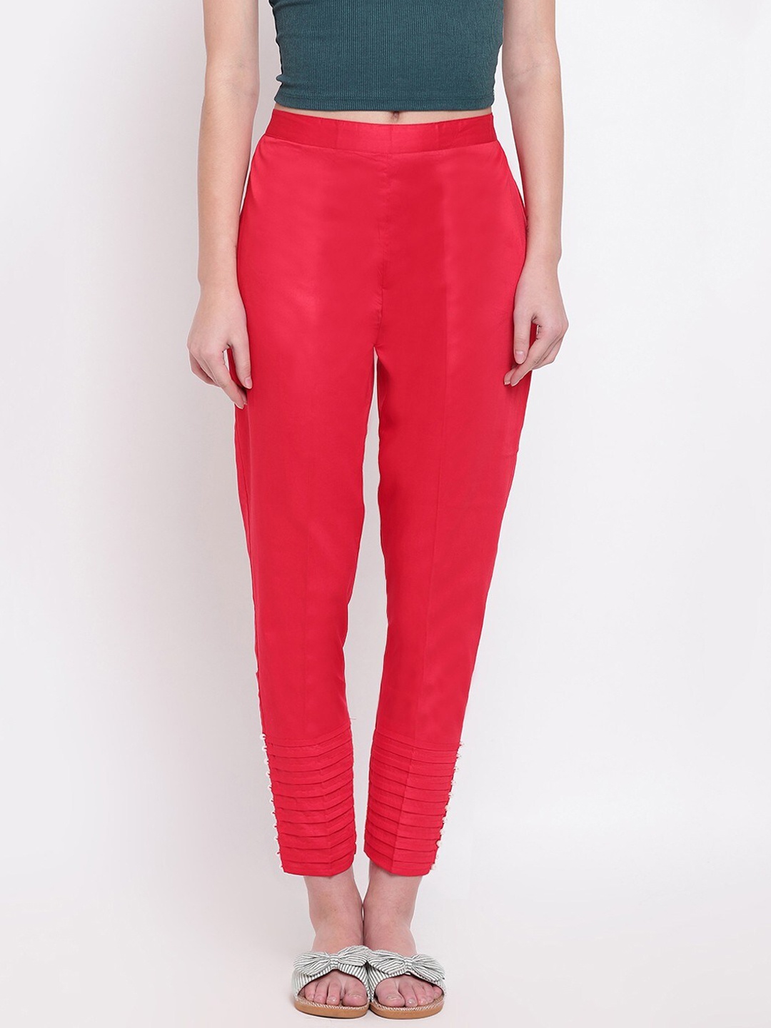 

RIVI Women Low-Rise Easy Wash Trousers, Red