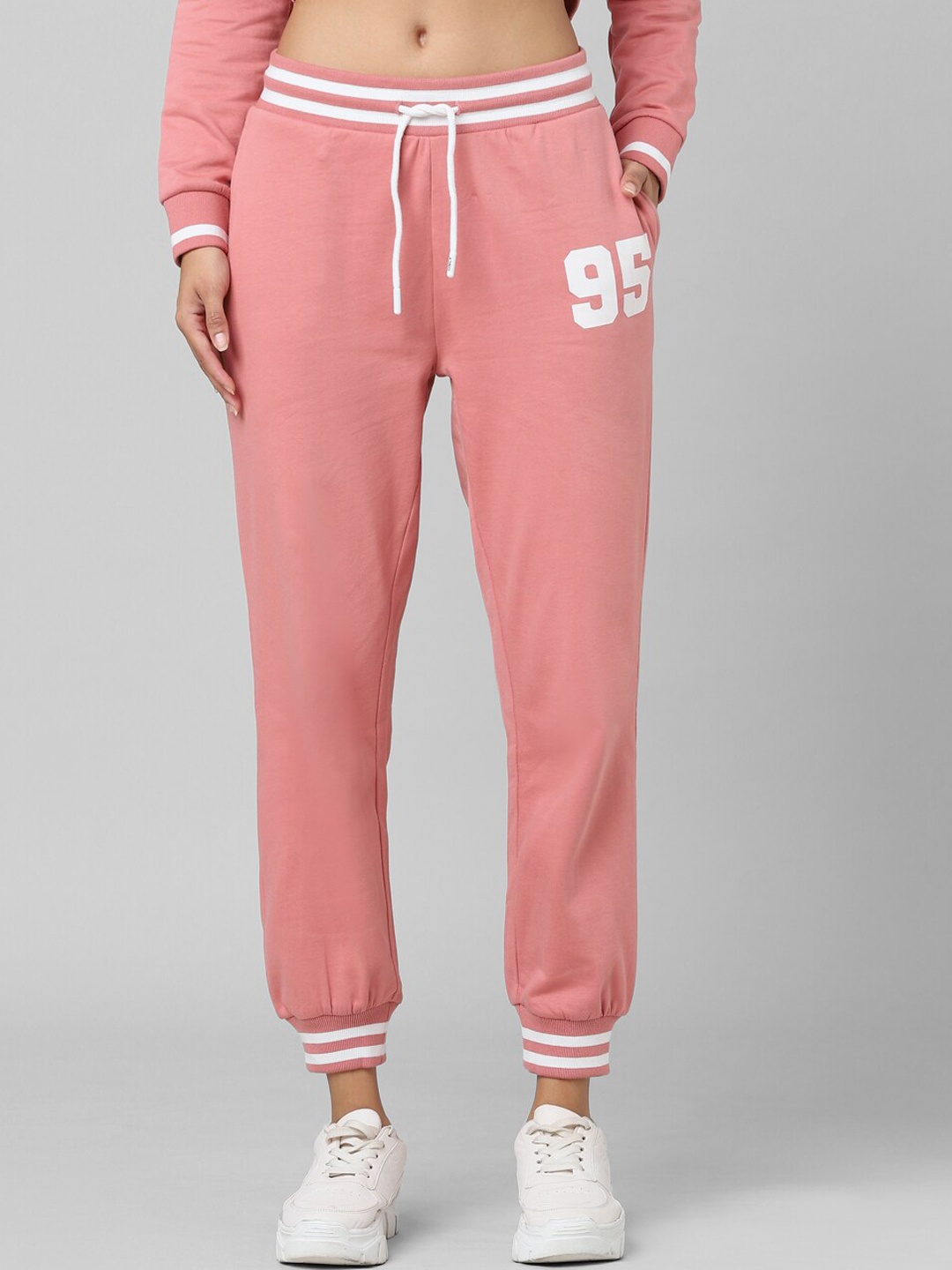 

ONLY Women Printed Cotton Onlbill Varsity Joggers, Pink