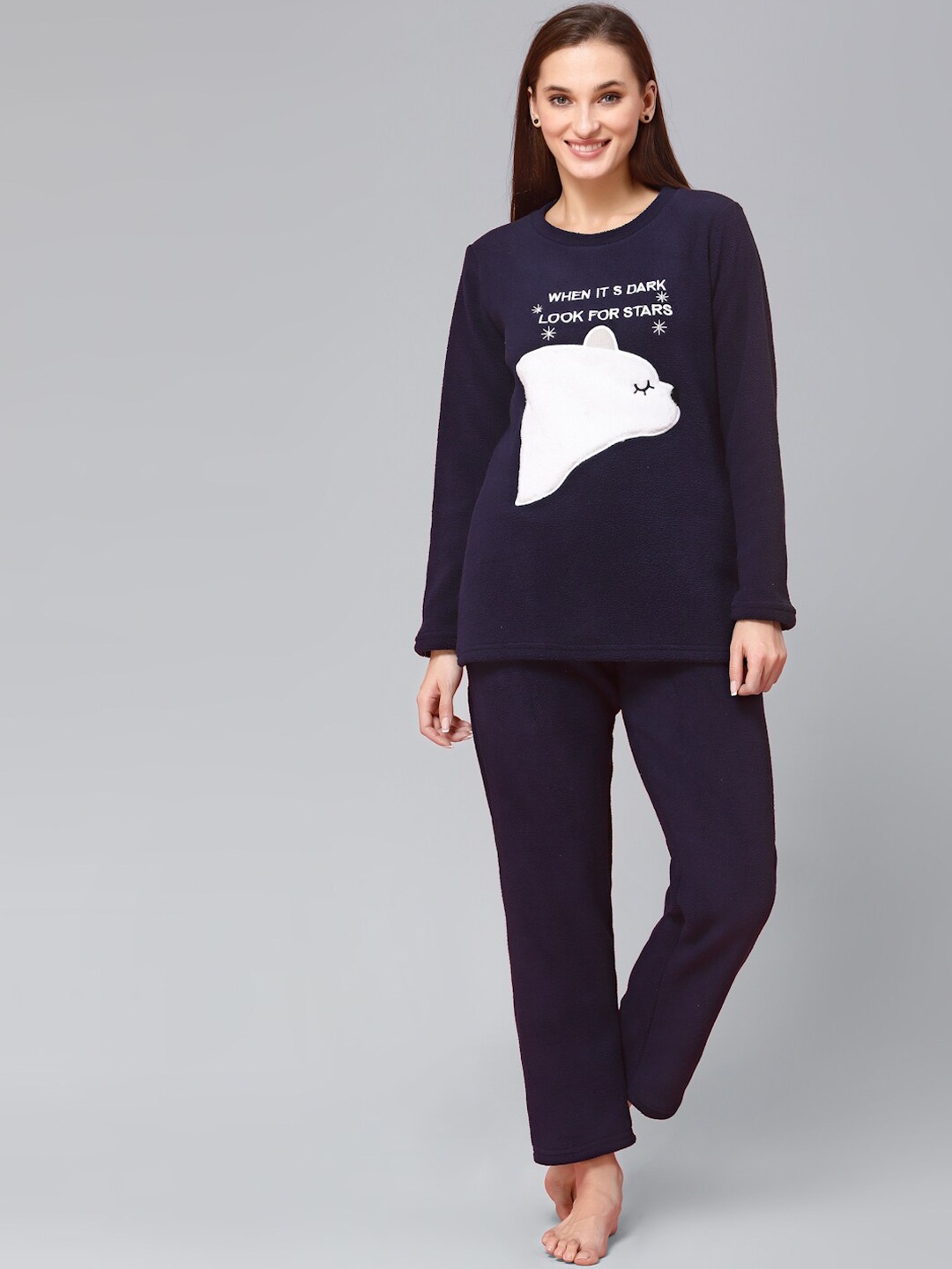 

Sweet Dreams Typography Printed Night suit, Navy blue