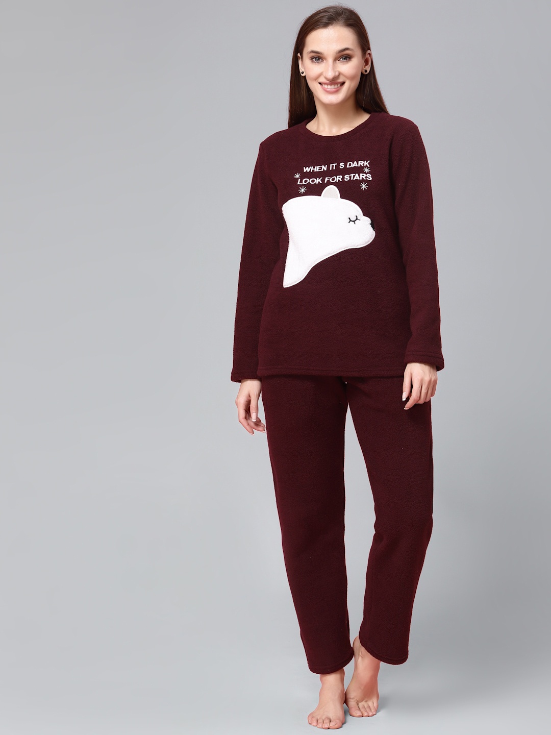 

Sweet Dreams Typography Printed Night suit, Burgundy