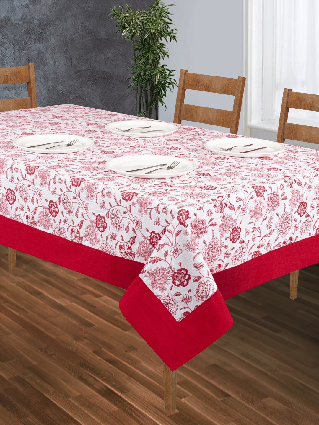 

SHADES of LIFE Red & White Printed Cotton Table Cover
