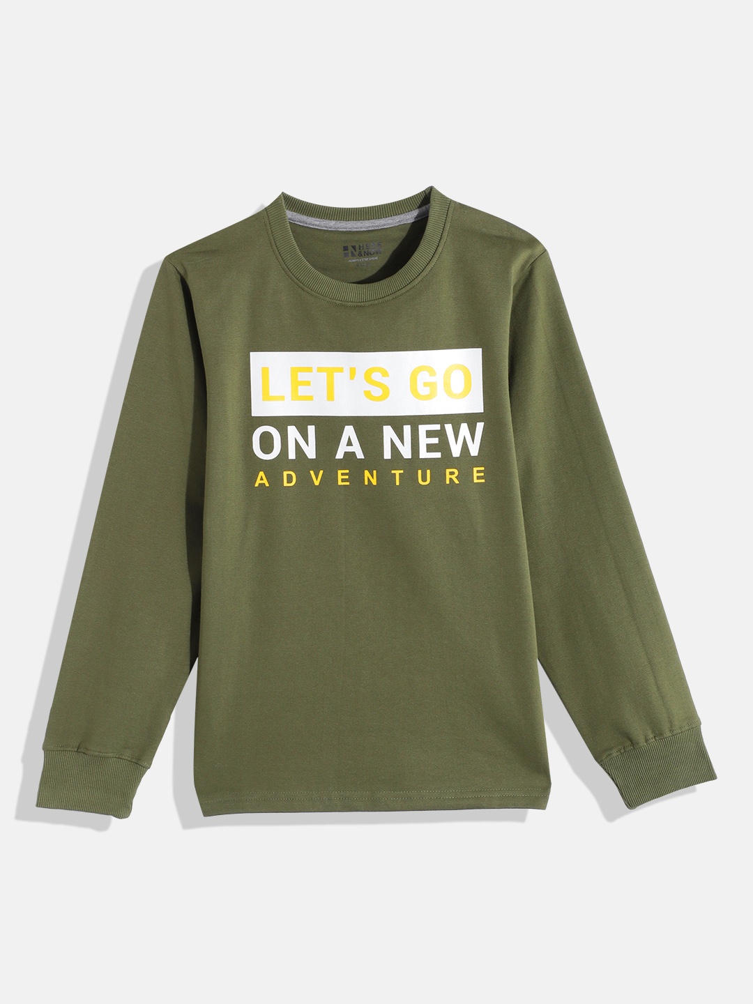 

HERE&NOW Boys Typography Printed Sweatshirt, Olive