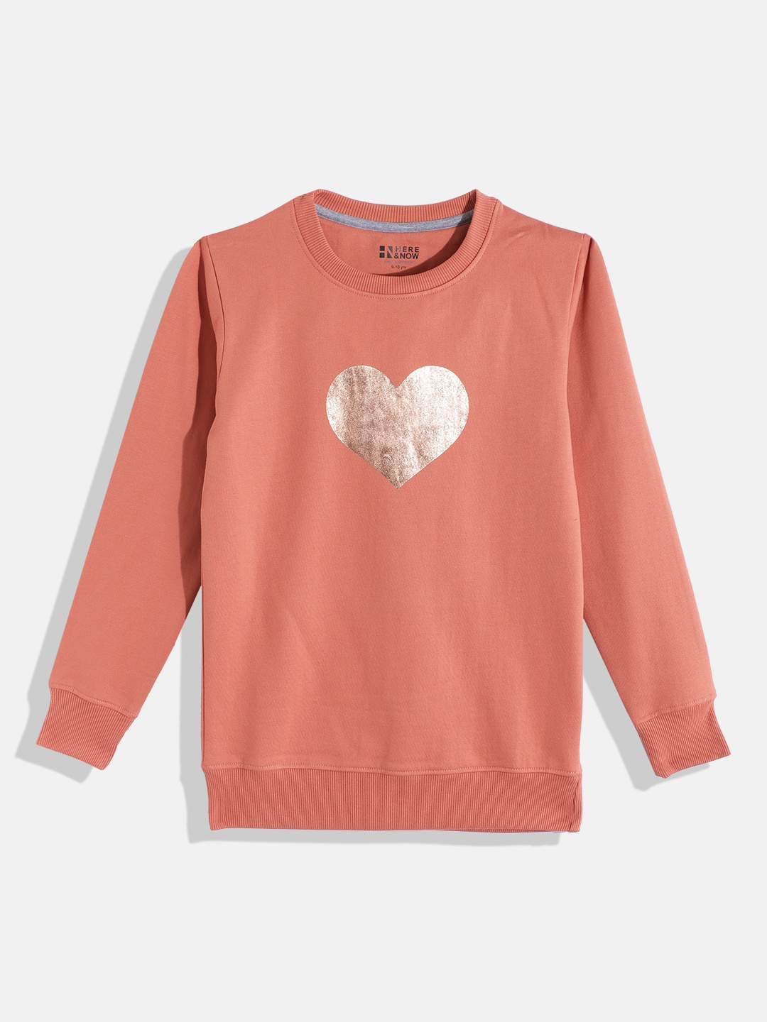 

HERE&NOW Girls Heart Printed Sweatshirt, Orange