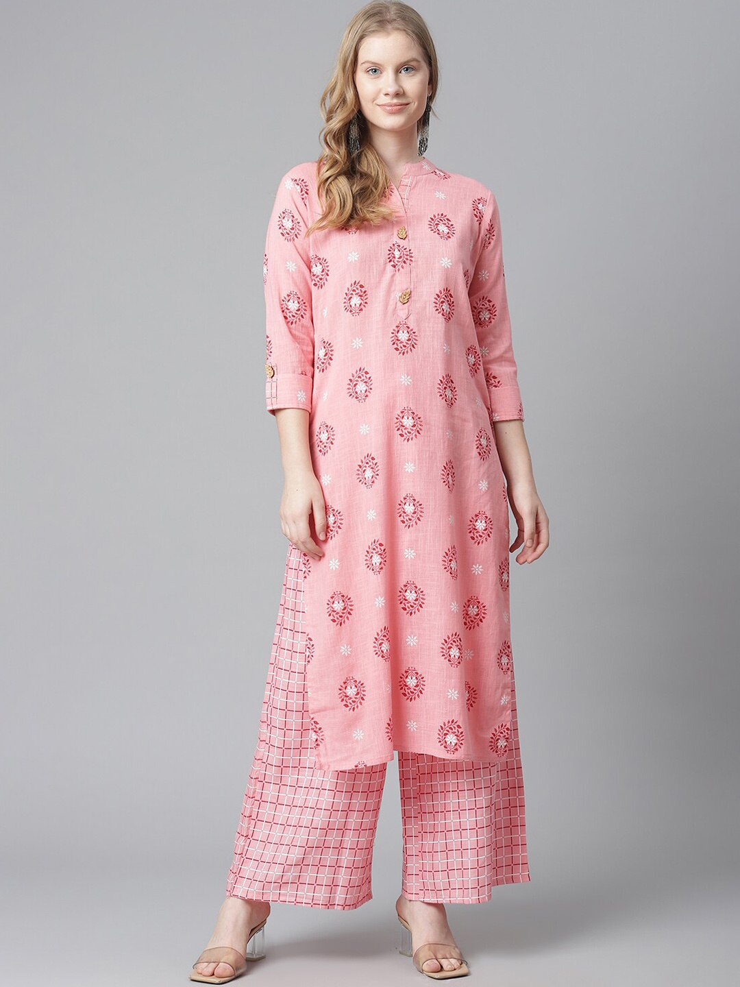 

KALINI Women Floral Printed Pure Cotton Kurta with Palazzos, Pink