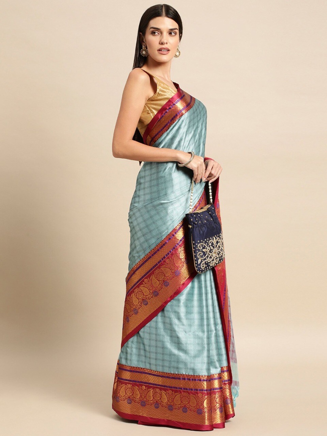 

M M Venture Woven Design Silk Cotton Saree, Blue
